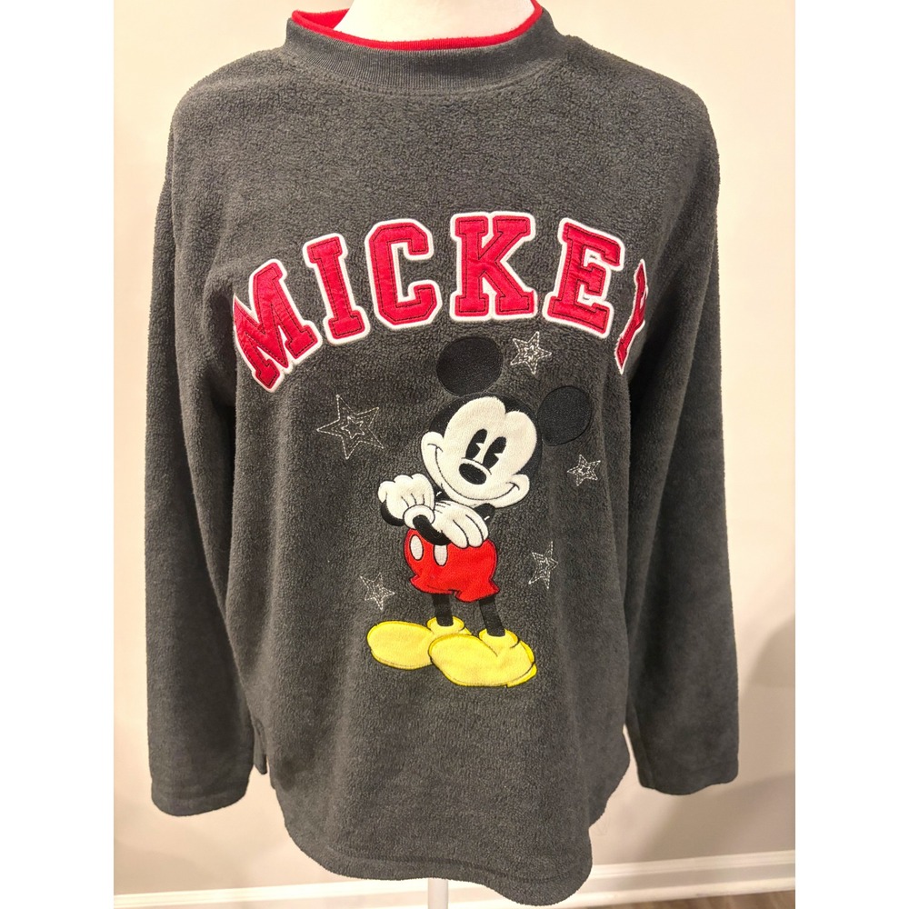 Vintage Disney Mickey Mouse Fleece Sweatshirt Small Charcoal Gray Embroidered
